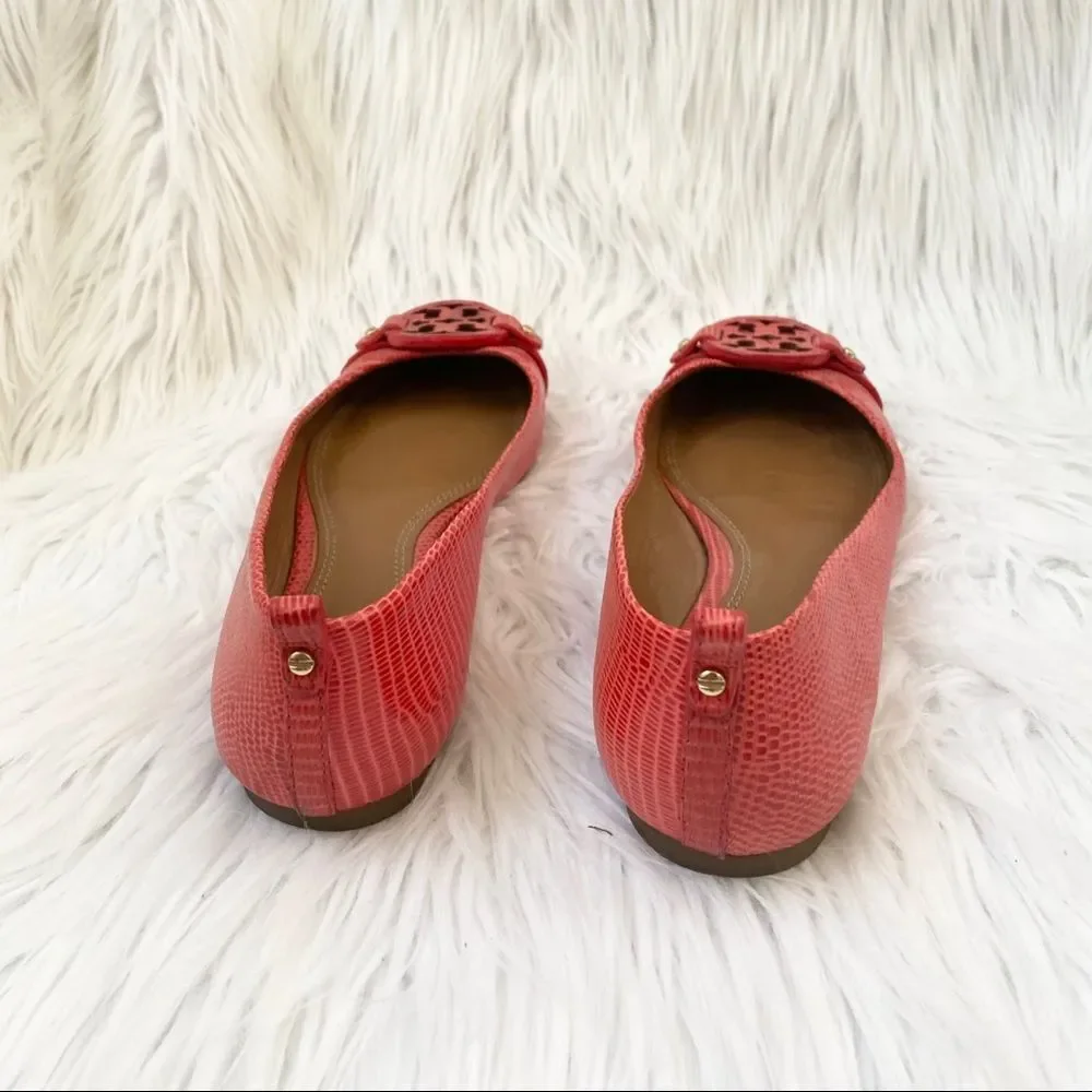Tory Burch coral Mini Miller lizard flats 7.5